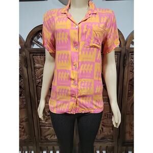 Inamorata S/XS Short Sleeve Women’s Buttons Up Shirt Orange Pink #R1